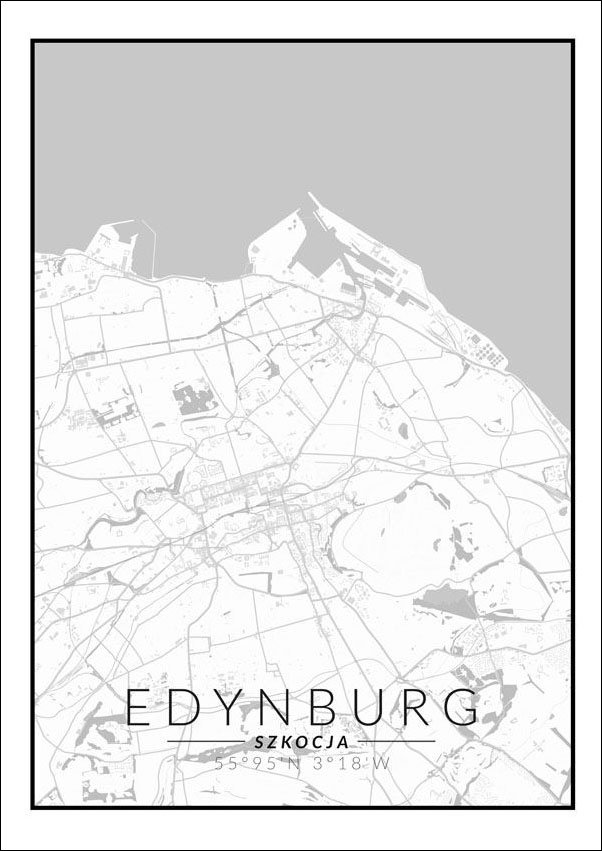 Edynburg mapa czarno biała - plakat 50x70 cm