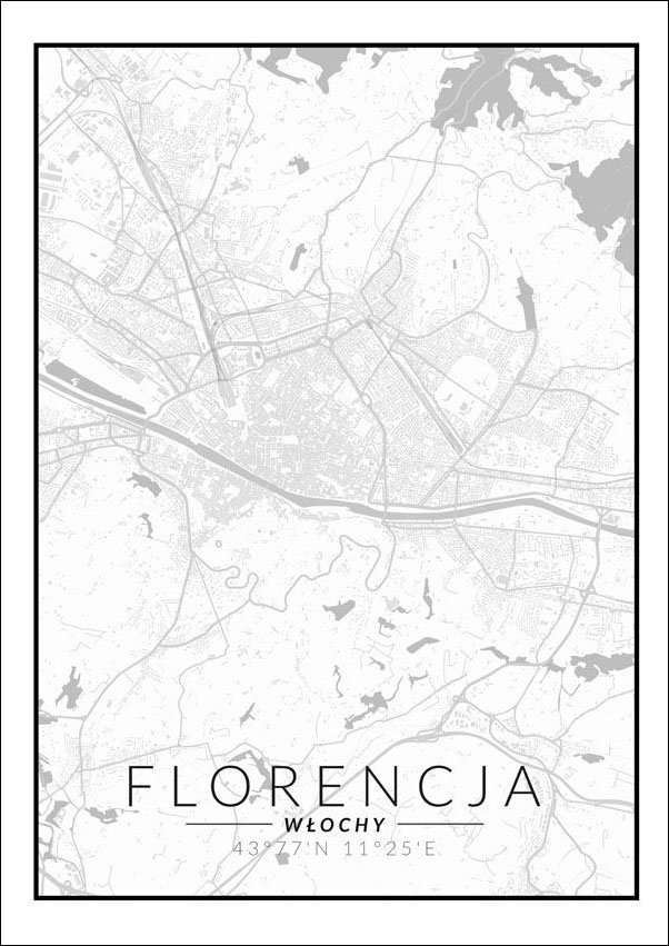 Florencja mapa czarno biała - plakat 50x70 cm