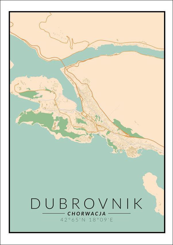 Dubrownik mapa kolorowa - plakat 70x100 cm