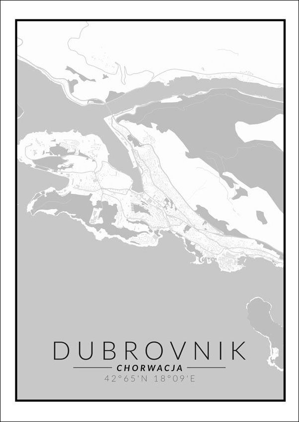 Dubrownik mapa czarno biała - plakat 29,7x42 cm