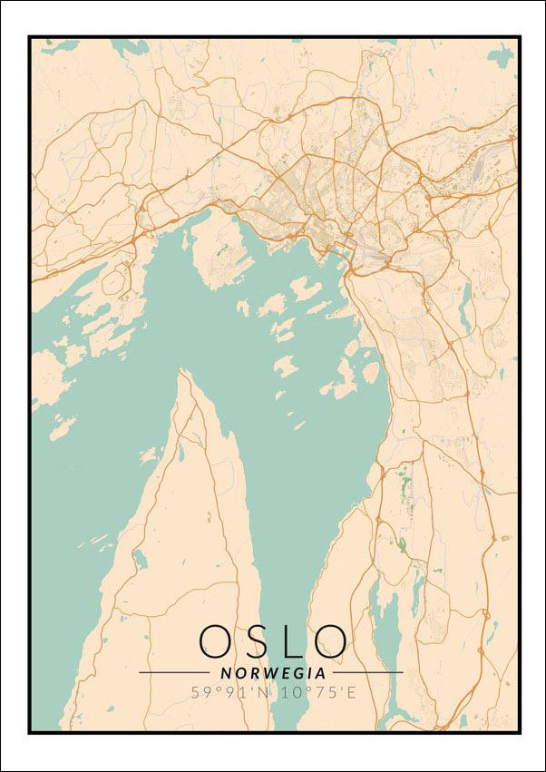Plakat, Oslo mapa kolorowa, 20x30 cm