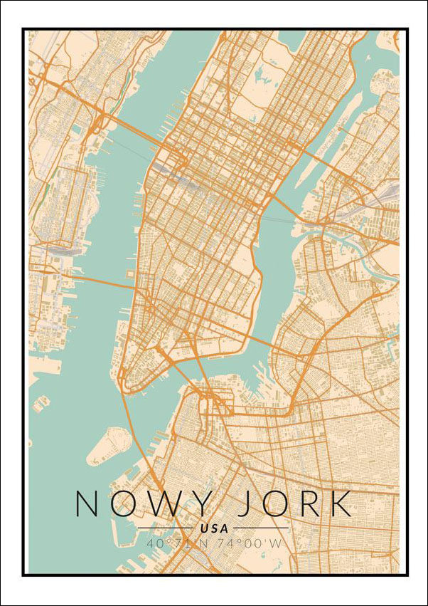 Plakat, Nowy Jork mapa kolorowa, 60x80 cm