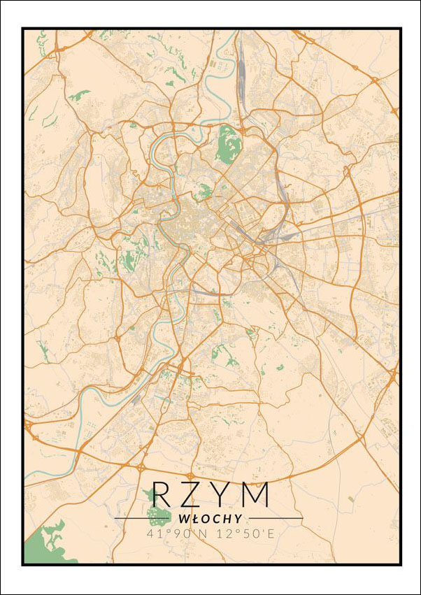 Plakat, Rzym mapa kolorowa, 42x59,4 cm