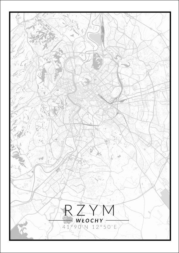 Plakat, Rzym mapa czarno biała, 59,4x84,1 cm