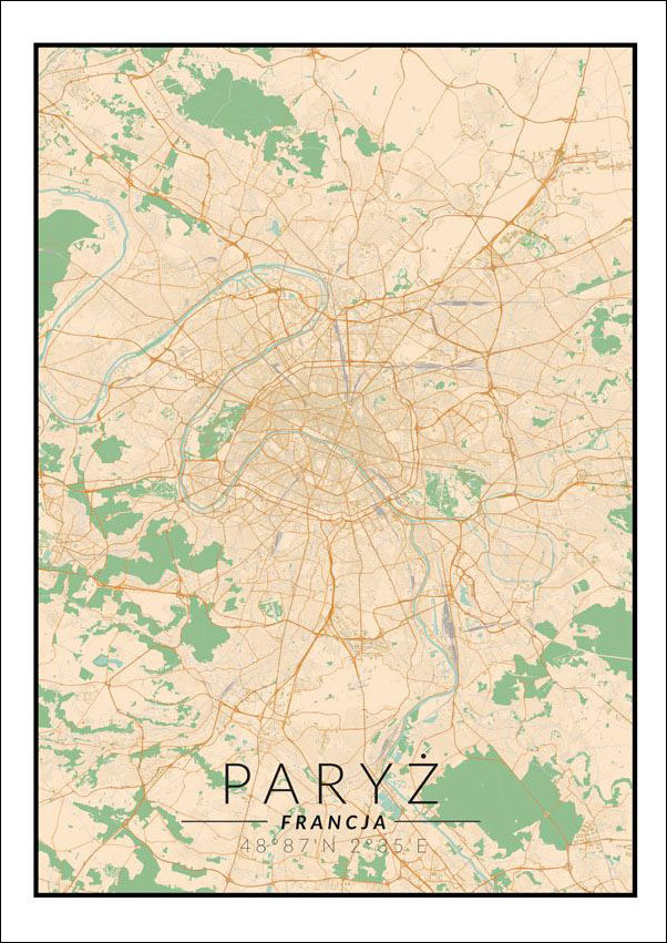 Plakat, Paryż mapa kolorowa, 30x40 cm