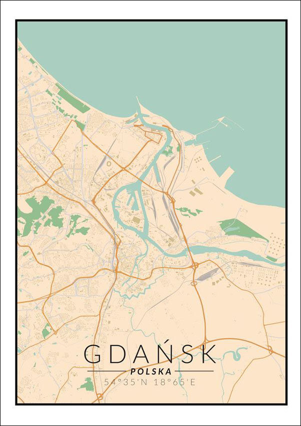 Plakat, Gdańsk mapa kolorowa, 40x50 cm