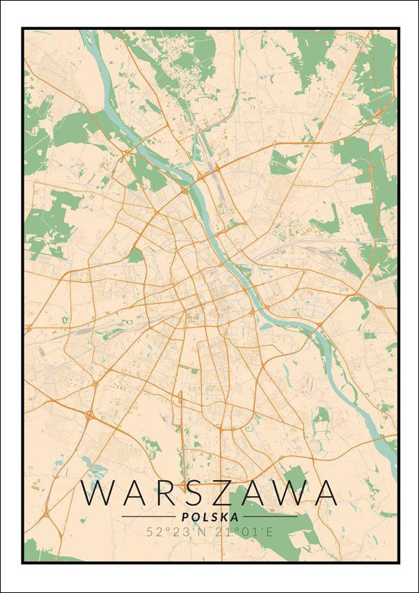 Plakat, Warszawa mapa kolorowa, 60x80 cm