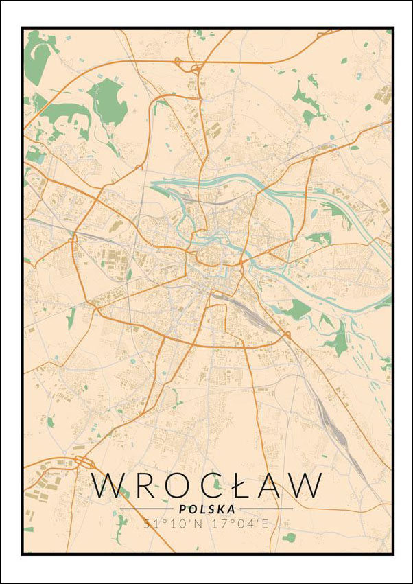 Plakat, Wrocław mapa kolorowa, 60x80 cm