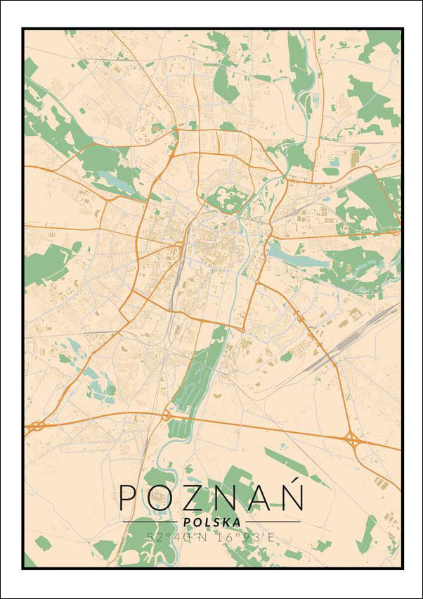 Plakat, Poznań mapa kolorowa, 50x70 cm