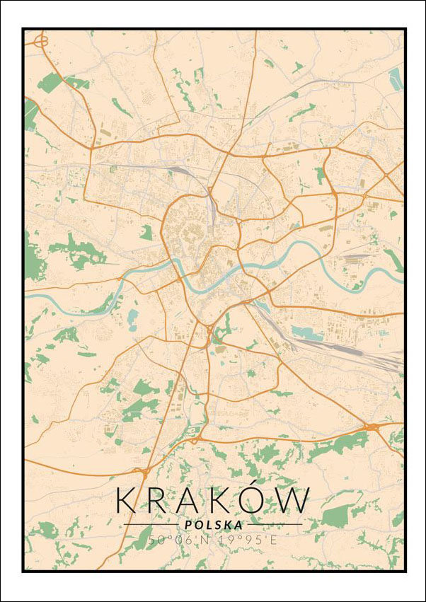 Plakat, Kraków mapa kolorowa, 70x100 cm