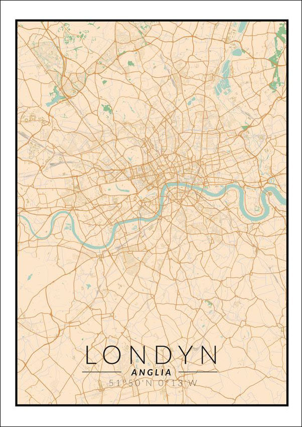 Plakat, Londyn mapa kolorowa, 61x91,5 cm