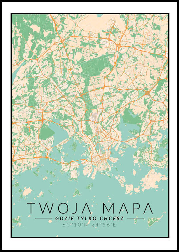 Plakat, Mapa Twojego miasta kolorowa, 59,4x84,1 cm