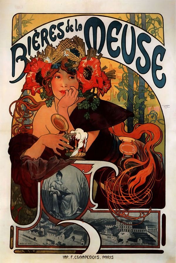 Plakat, Bières de la Meuse, Alphonse Maria Mucha, 50x70 cm