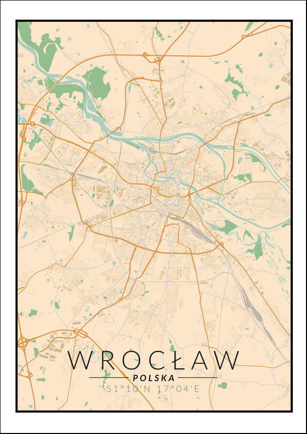 Plakat, Wrocław mapa kolorowa, 50x70 cm