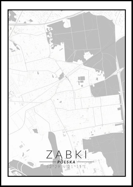 Plakat, Ząbki mapa czarno biała, 29,7x42 cm