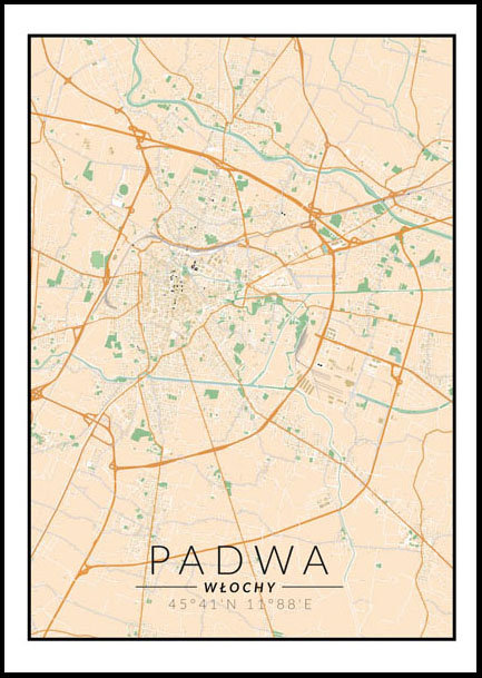 Plakat, Padwa, Włochy mapa kolorowa, 20x30 cm