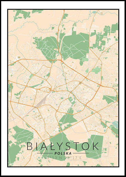 Plakat, Białystok, Polska mapa kolorowa, 70x100 cm