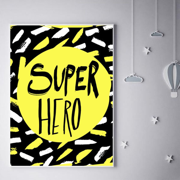 Plakat, Super bohater na żółtym tle, 29,7x42 cm