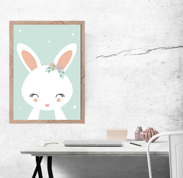 Plakat, Królik miętowe tło, 50x70 cm