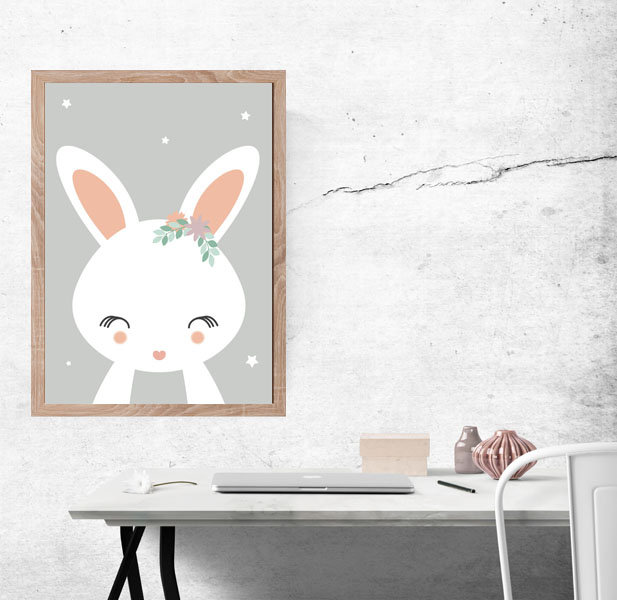 Plakat, Królik szare tło, 70x100 cm