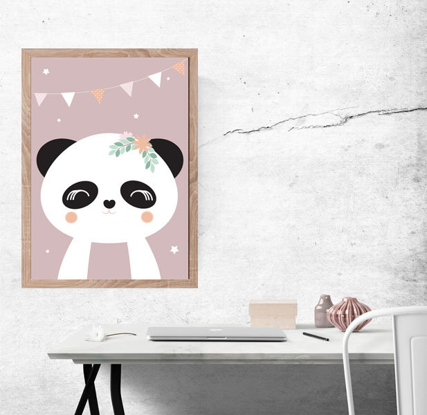 Plakat, Panda ciemnoróżowe tło, 50x70 cm