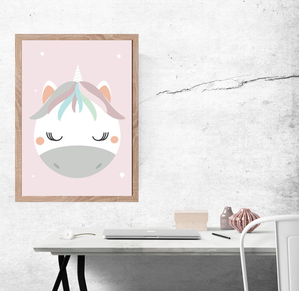 Plakat, Jednorożec jasnoróżowe tło, 30x40 cm