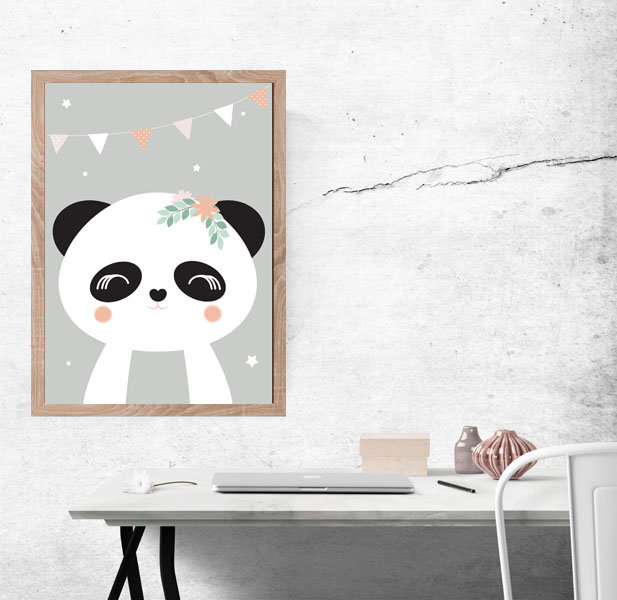 Plakat, Panda szare tło, 70x100 cm