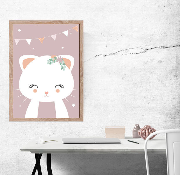 Plakat, Kotek ciemnoróżowe tło, 50x70 cm