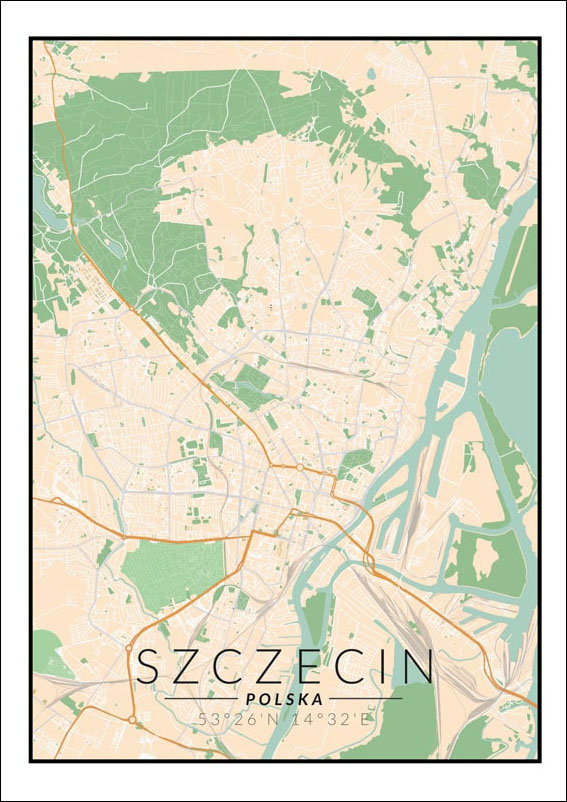 Plakat, Szczecin mapa kolorowa, 59,4x84,1 cm