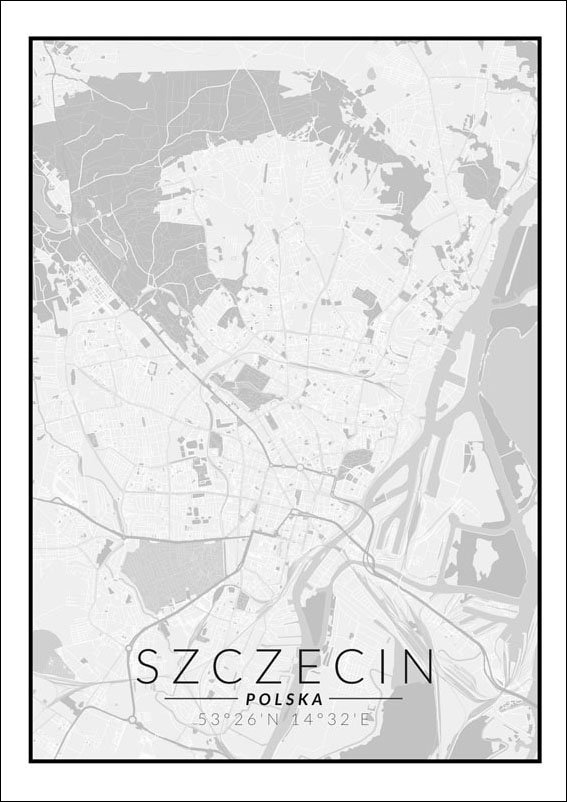 Plakat, Szczecin mapa czarno biała, 50x70 cm