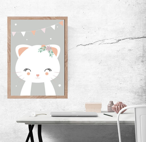 Plakat, Kotek szare tło, 50x70 cm
