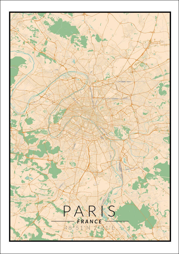 Plakat, Paris mapa kolorowa, 70x100 cm