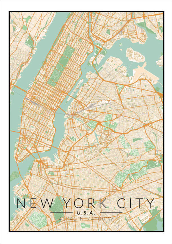 Plakat, Nowy Jork mapa kolorowa, 29,7x42 cm