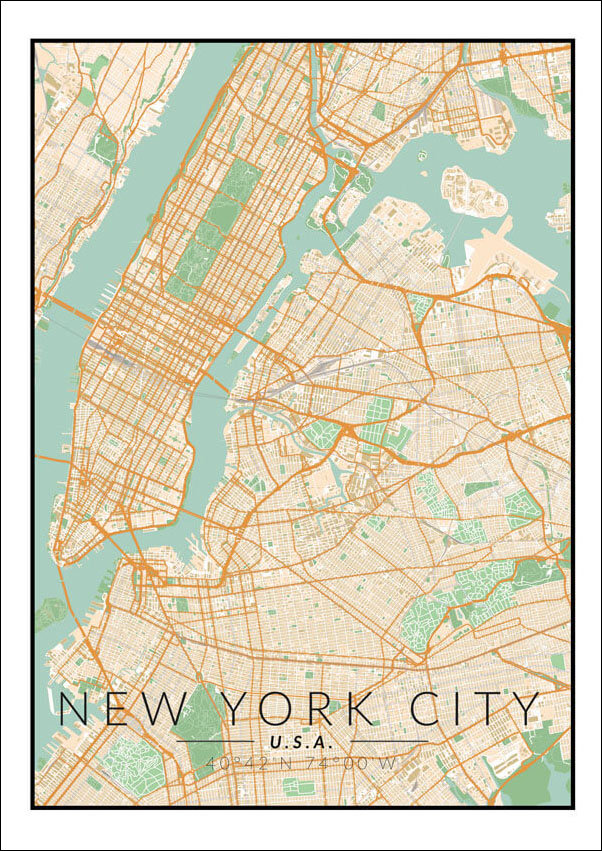Plakat, Nowy Jork mapa kolorowa, 50x70 cm