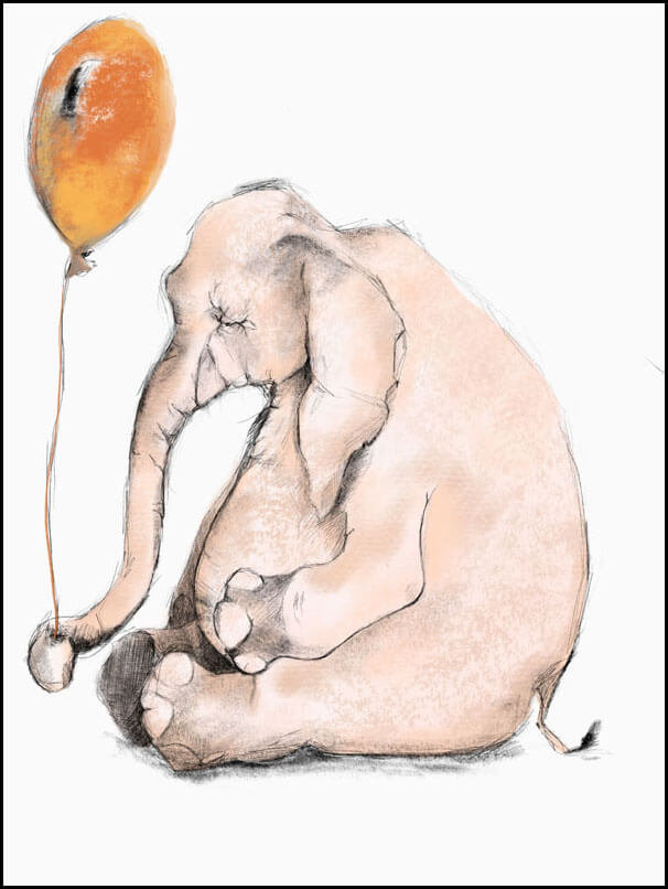 Plakat, Słonik z balonem, białe tło, 61x91,5 cm