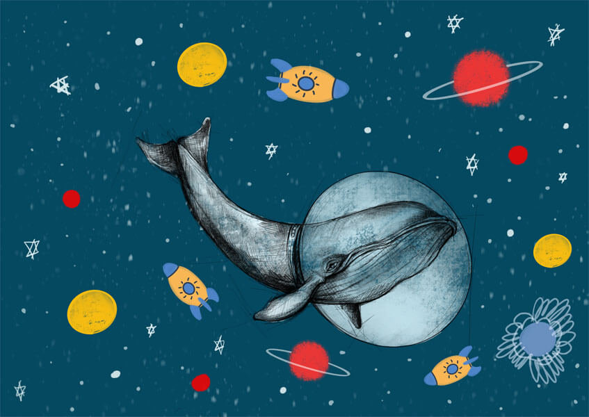 Plakat, Wieloryb w kosmosie, 100x70 cm