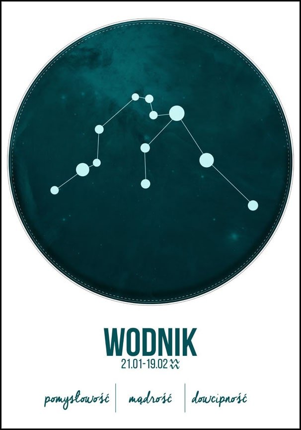 Plakat, Znak zodiaku, Wodnik, 21x29,7 cm
