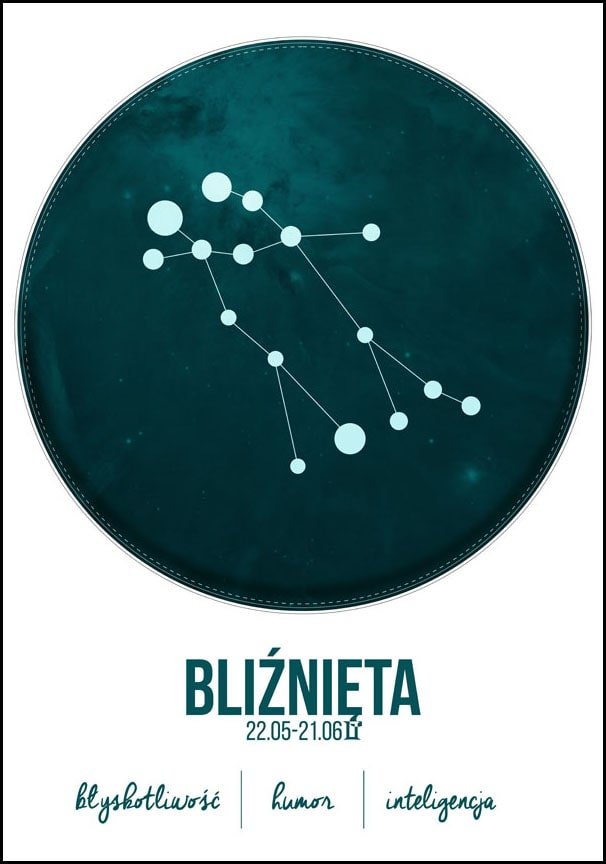 Plakat, Znak zodiaku, Bliźnięta, 70x100 cm