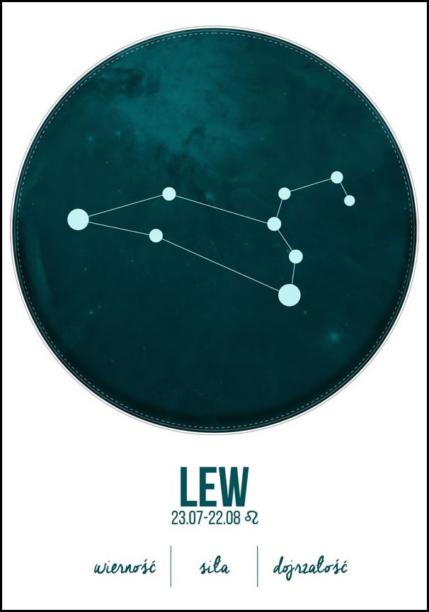 Plakat, Znak Zodiaku, Lew, 50x70 cm