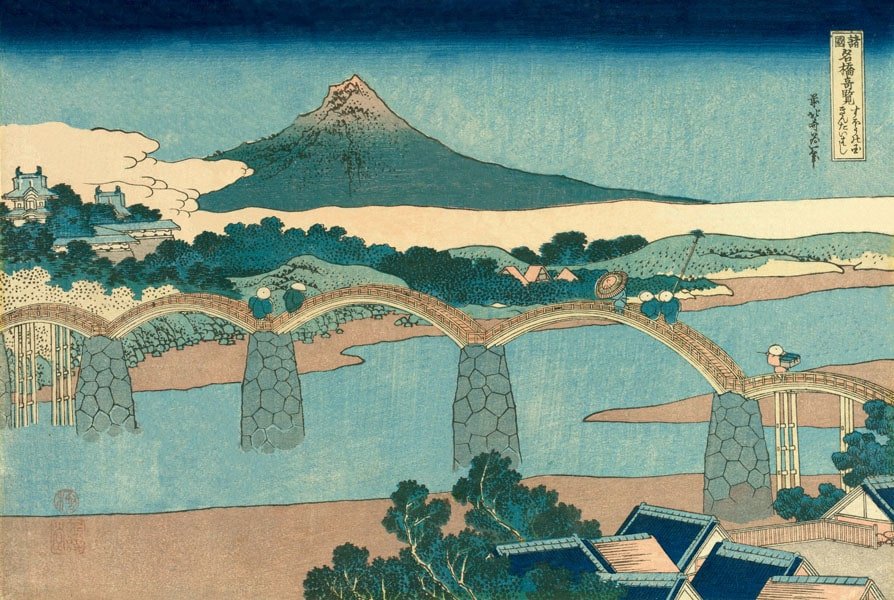 Plakat, Hokusai, The Brocade Bridge in Suo Province, 100x70 cm