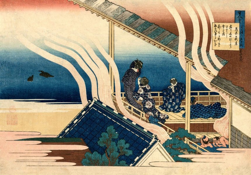 Plakat, Hokusai, Poem by Fujiwara no Yoshitaka, 70x50 cm