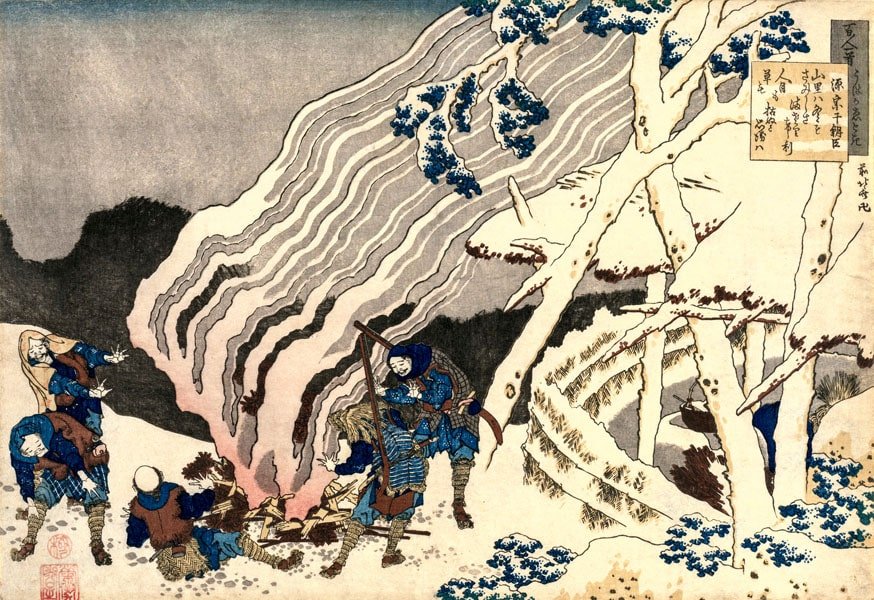 Plakat, Hokusai, Poem by Minamoto no Muneyuk, 50x40 cm