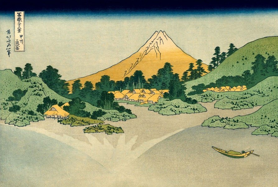 Plakat, Hokusai, The Fuji Reflects in Lake Kawaguchi Seen from The Misaka Pass in The Kai Province, 70x50 cm