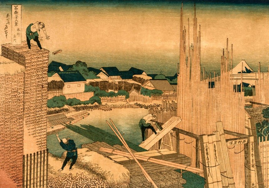 Plakat, Hokusai, Lumber Yard, 100x70 cm