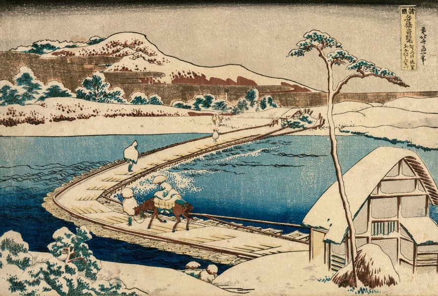 Plakat, Hokusai, An Ancient Picture of the Boat Bridge at Sano in Kozuke Province, 50x40 cm