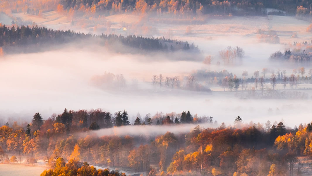 Plakat, Rudawy Janowickie, mglisty ranek, 70x50 cm