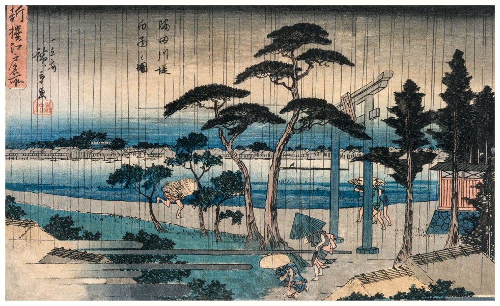Plakat, Picture of Light Rain on the Embankment of the Sumida River, Hiroshige, 40x30 cm