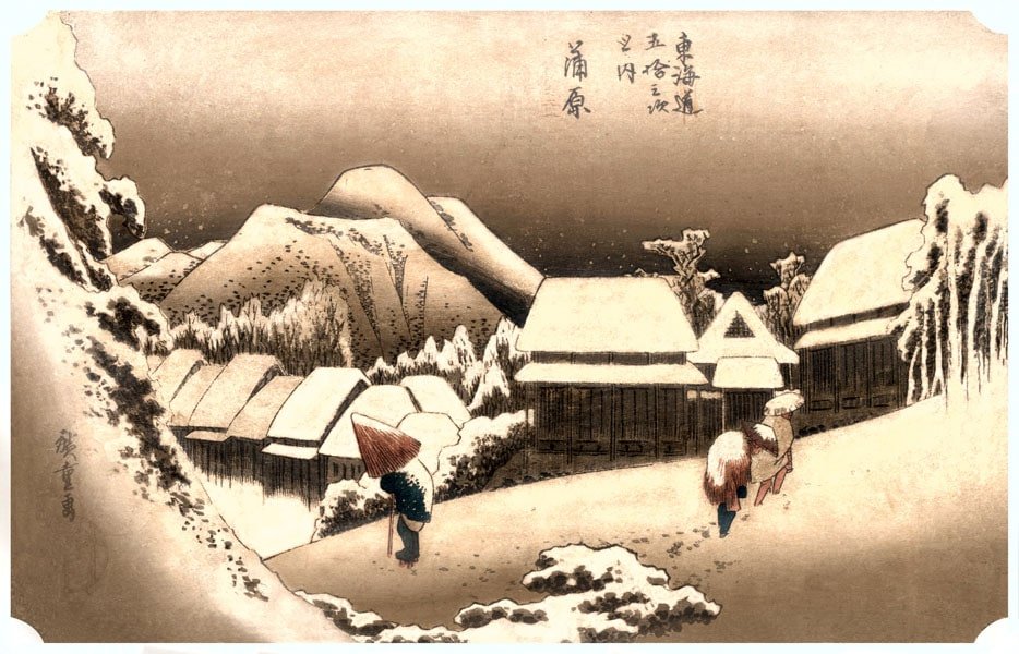 Plakat, Kambara Evening Snow, Hiroshige, 70x50 cm