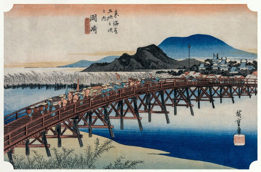 Plakat, Yahagi Bridge at Okazaki, Hiroshige, 100x70 cm