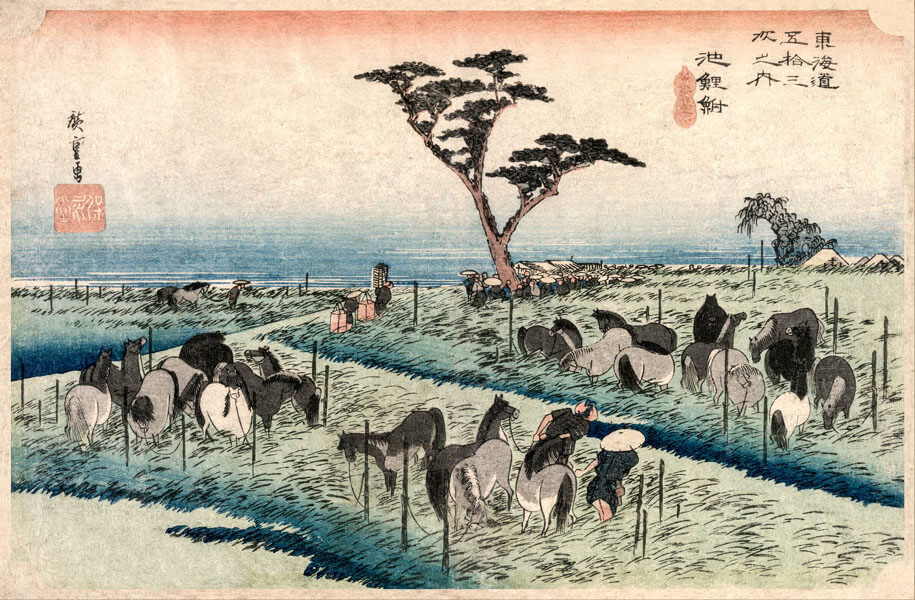 Plakat, The Fifty-Three Stations of the Tokaido Chiryu, Hiroshige, 100x70 cm